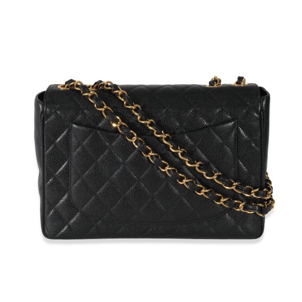 131308 pv Chanel Vintage Black Caviar 24k Jumbo XL Single Flap Bag