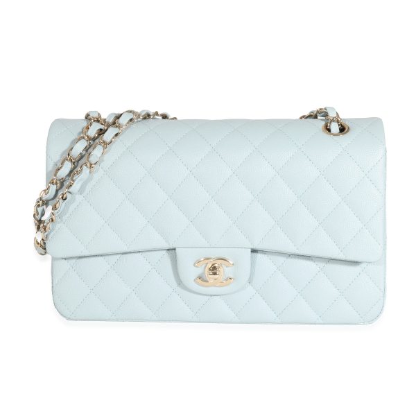 131319 fv Chanel 22S Light Blue Quilted Caviar Medium Classic Double Flap Bag