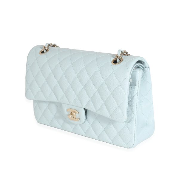 131319 pv Chanel 22S Light Blue Quilted Caviar Medium Classic Double Flap Bag