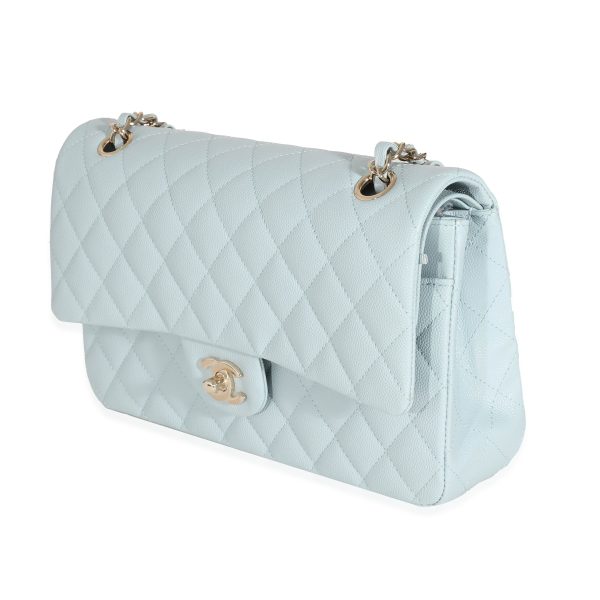131319 sv Chanel 22S Light Blue Quilted Caviar Medium Classic Double Flap Bag