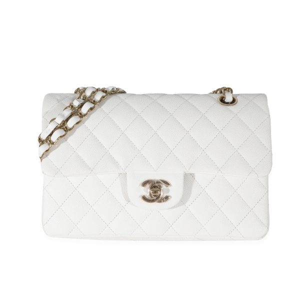 131333 fv Chanel 23C White Caviar Small Classic Double Flap Bag