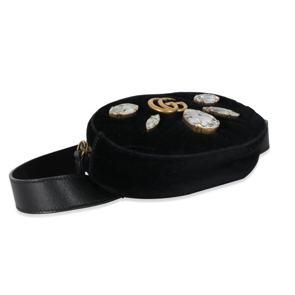 131340 clasp b91ddf31 e930 4502 81c1 8aa0a927460e Gucci Black Matelassé Velvet Marquise Crystal GG Marmont Belt Bag