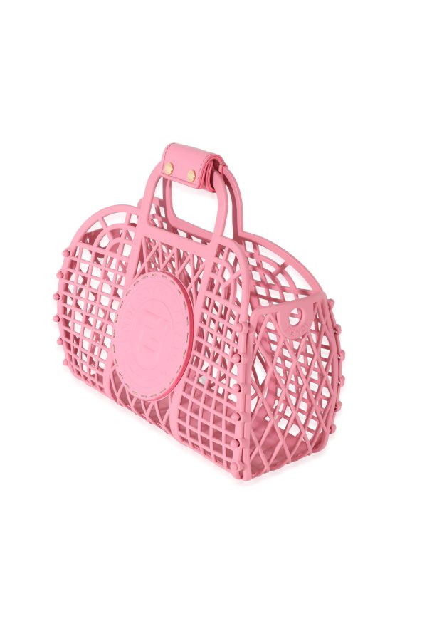 131342 sv Fendi Pink Rosa Matte Recycled Plastic Small Vitello Liberty Basket