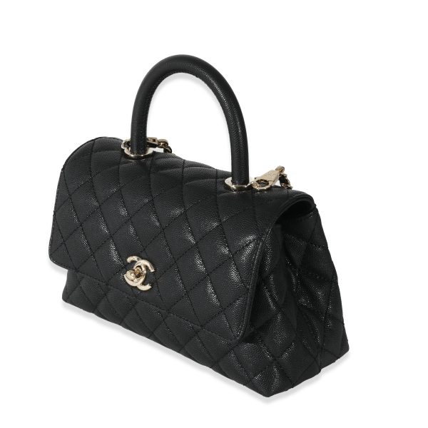 131362 sv Chanel Black Caviar Quilted Small Coco Top Handle Flap Bag