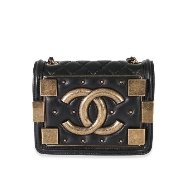 131380 fv Chanel Black Lambskin Quilted Boy Brick Studded Flap Bag