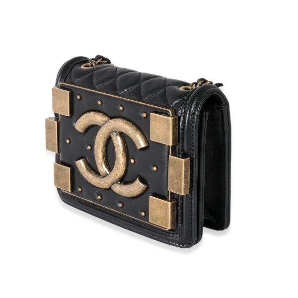 131380 sv Chanel Black Lambskin Quilted Boy Brick Studded Flap Bag