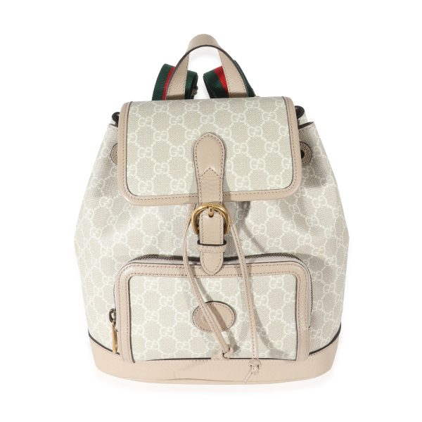 131389 fv 1f180ba4 cca1 40f1 ad35 7af7d24c441a Gucci Beige White GG Supreme Canvas Interlocking G Backpack