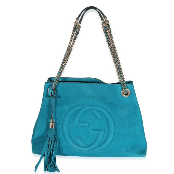 131395 fv b307ae42 3b97 49ed b030 06d67afee8cb Gucci Blue Nubuck Medium Soho Chain Tote