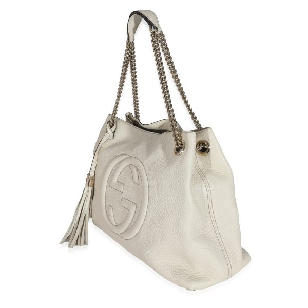 131396 sv c5cd6400 2945 4b20 8e69 78f7c18dffec Gucci Cream Pebbled Calfskin Medium Soho Chain Tote