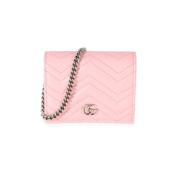 131405 fv 61f1e583 4ed5 41f7 87b2 c8e4e558f53f Gucci Pink Matelasse GG Marmont Card Case On Chain