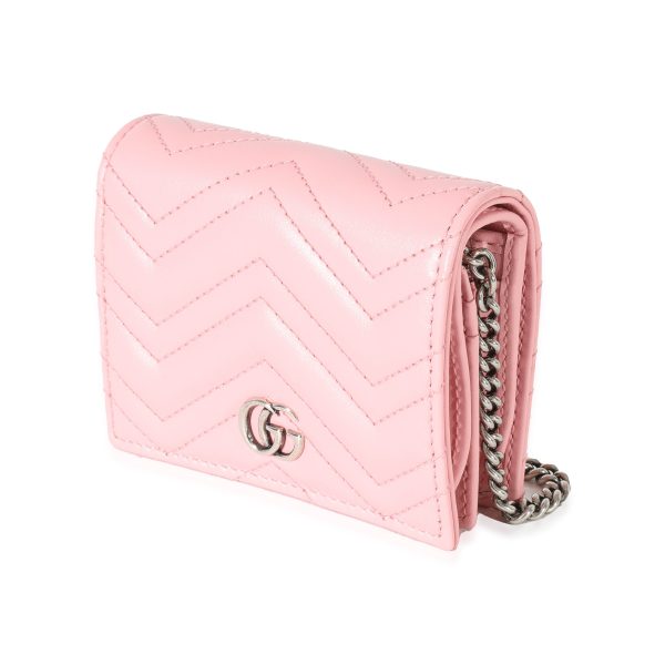 131405 sv 1d7dd016 f5f8 4e7c 970a f97aa3917827 Gucci Pink Matelasse GG Marmont Card Case On Chain