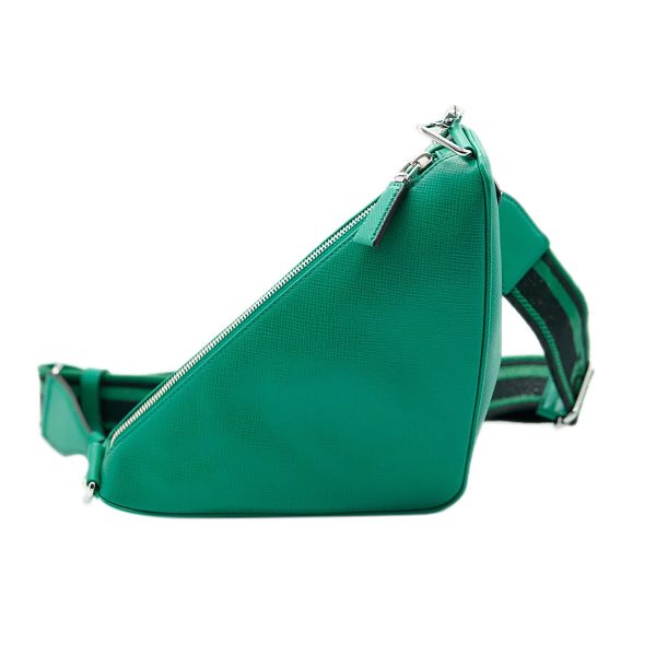 131420 bv Prada Green Leather Triangle Crossbody Bag