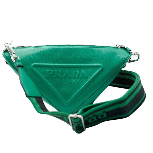 131420 fv Prada Green Leather Triangle Crossbody Bag