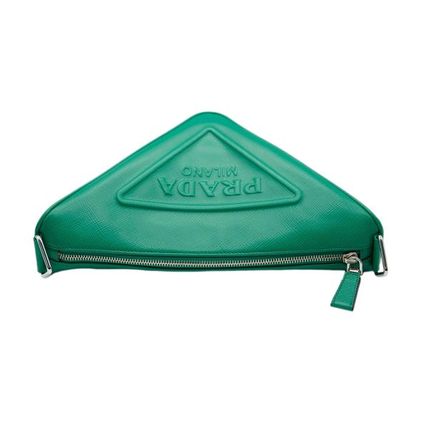 131420 pv Prada Green Leather Triangle Crossbody Bag