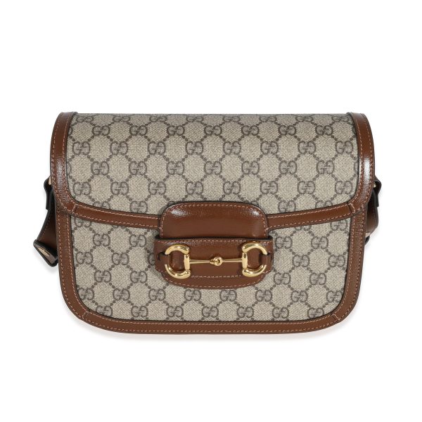 131449 fv ea25df36 912e 49a7 b2e3 f6b1a47f9039 Gucci GG Supreme Brown Leather 1955 Horsebit Shoulder Bag