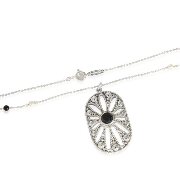 131474 clasp Tiffany Co Ziegfeld Pearl Onyx Daisy Cartouche Necklace in Sterling Silver