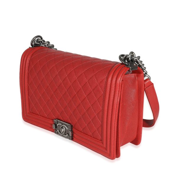 131486 sv Chanel 16A Red Quilted Caviar New Medium Boy Bag