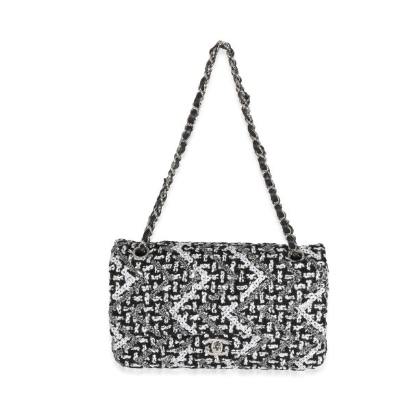 131493 av fb1aa219 7c94 433b 8a97 1cc18970d926 Chanel Black White Crochet Sequin Medium Double Flap