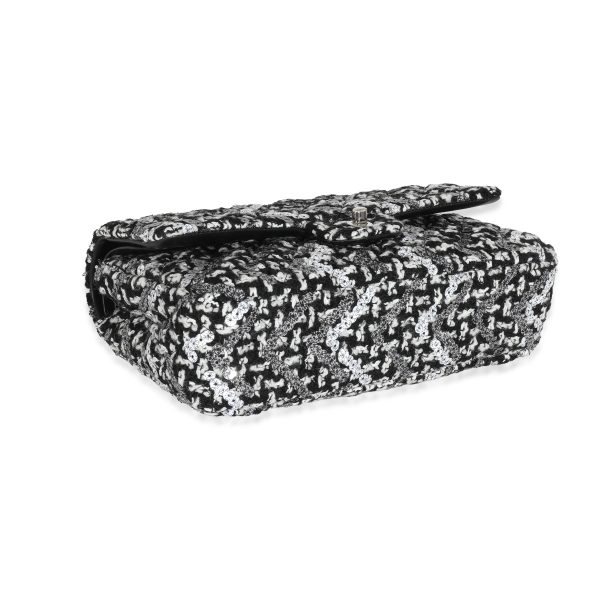 131493 clasp 32851014 b71e 4311 bb42 a0c2437f3ad4 Chanel Black White Crochet Sequin Medium Double Flap