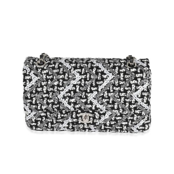 131493 fv c0fe19b6 946c 4d8d 85b5 44426e8a862e Chanel Black White Crochet Sequin Medium Double Flap