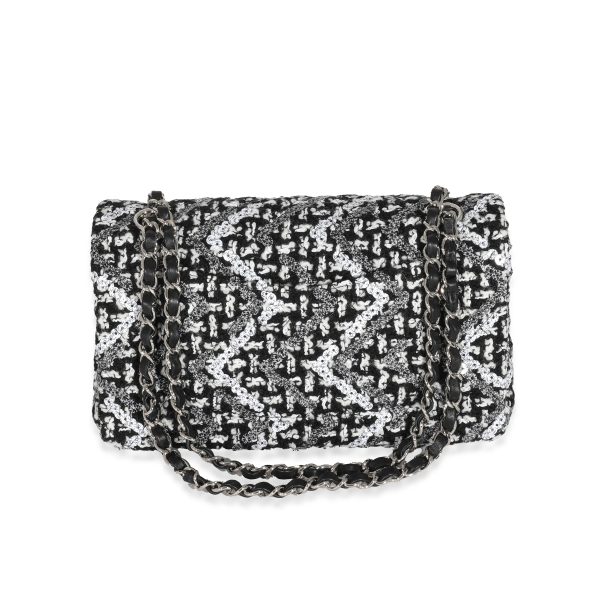 131493 pv 320c8359 3814 4522 8fe3 f891866e1e5b Chanel Black White Crochet Sequin Medium Double Flap