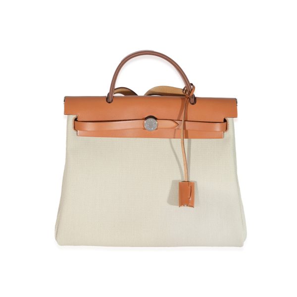 131520 fv 4eb3feef 2240 4c90 aa88 074965811501 Hermès Beton Toile Militaire Natural Sable Zip Retourne Herbag 31 PHW