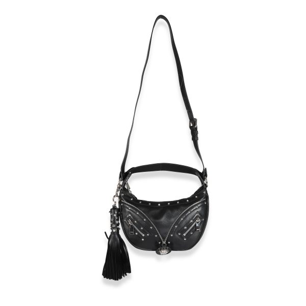 131529 bv Versace Black Studded Calfskin Small Medusa Repeat Hobo