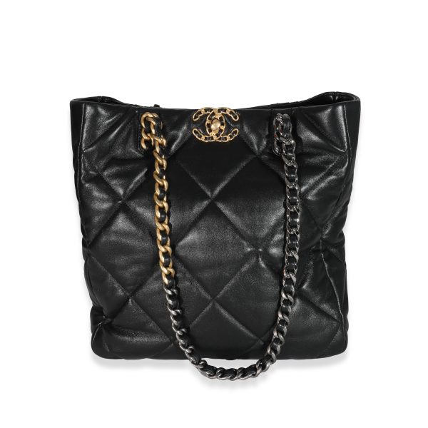 131562 fv Chanel Black Lambskin Quilted Chanel 19 Shopping Bag