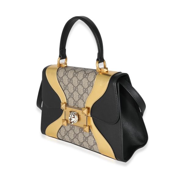 131596 sv d0b53d29 f0f1 46ee 866f 44722915ab7b Gucci Black Gold Leather GG Supreme Osiride Small Top Handle Bag