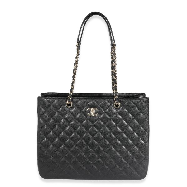 131625 fv Chanel 23C Black Quilted Caviar Large Shopping Tote