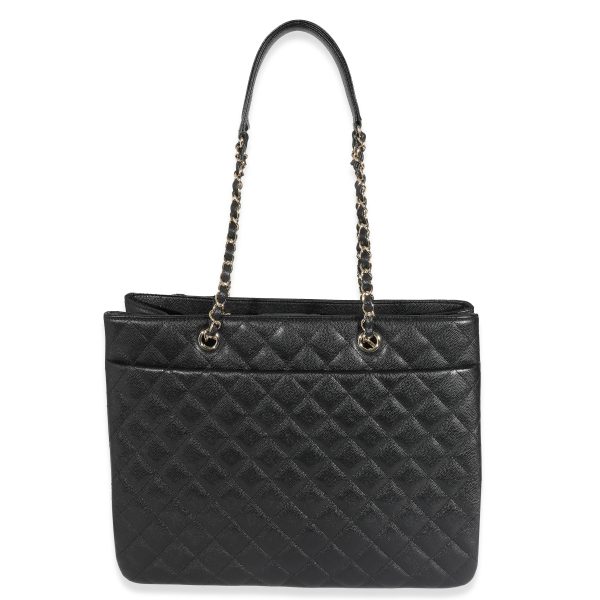 131625 pv Chanel 23C Black Quilted Caviar Large Shopping Tote