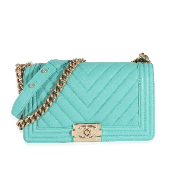 131629 fv b583997f fe73 471d a165 81e09fcf1d38 Chanel 19S Teal Chevron Caviar Medium Boy Bag