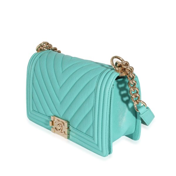 131629 sv e4d7ae3c 8ad3 4e5f bfab 07ec07c931e1 Chanel 19S Teal Chevron Caviar Medium Boy Bag