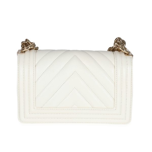 131637 pv Chanel 23C White Caviar Chevron Small Boy Bag