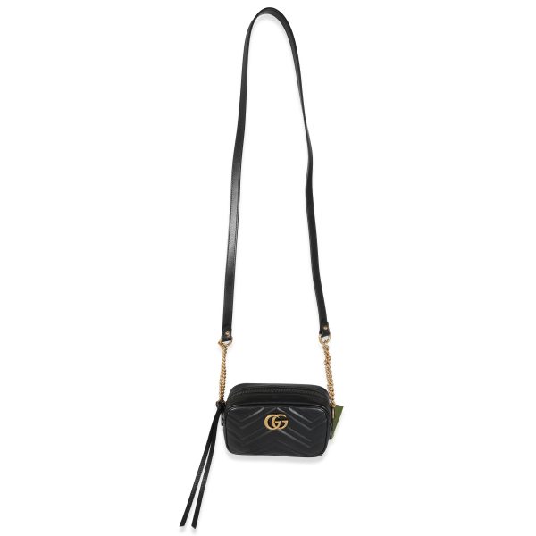 131639 ad1 Gucci Black Matelassé Leather GG Marmont Mini Bag