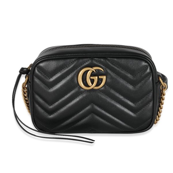 131639 fv Gucci Black Matelassé Leather GG Marmont Mini Bag