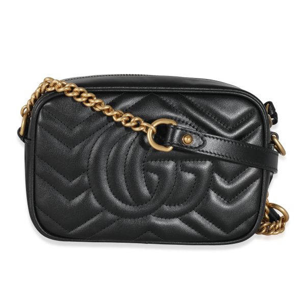 131639 pv Gucci Black Matelassé Leather GG Marmont Mini Bag