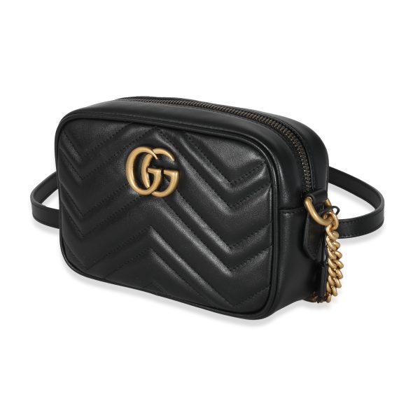 131639 sv Gucci Black Matelassé Leather GG Marmont Mini Bag