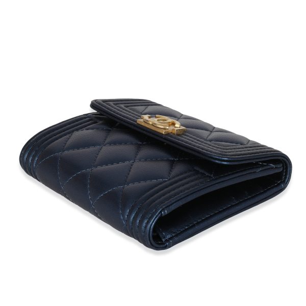 131651 box Chanel Navy Metallic Lambskin Boy Wallet