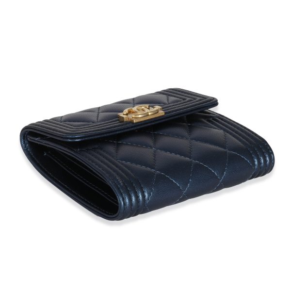 131651 clasp Chanel Navy Metallic Lambskin Boy Wallet