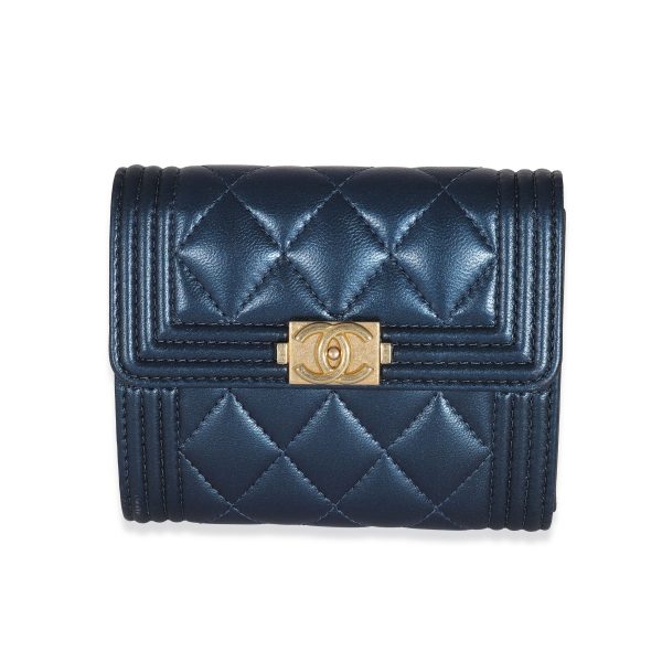 131651 fv Chanel Navy Metallic Lambskin Boy Wallet