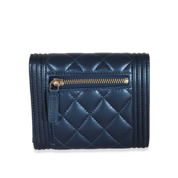 131651 pv Chanel Navy Metallic Lambskin Boy Wallet