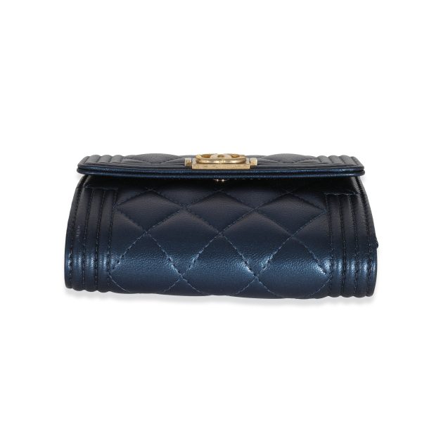 131651 stamp Chanel Navy Metallic Lambskin Boy Wallet