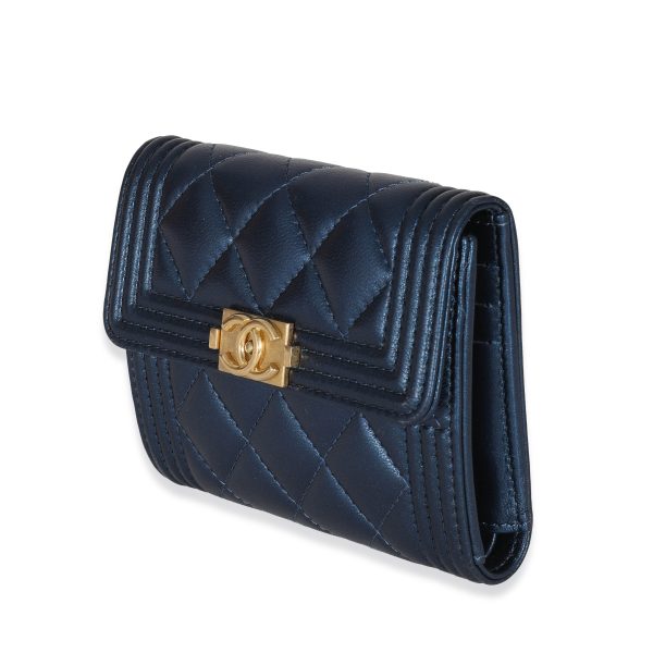 131651 sv Chanel Navy Metallic Lambskin Boy Wallet