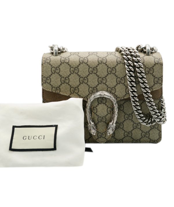 131658 ad1 Gucci Taupe Suede GG Supreme Mini Dionysus