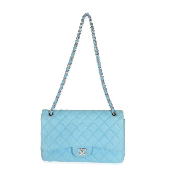 131660 bv Chanel Blue Matte Quilted Caviar Jumbo Classic Double Flap Bag