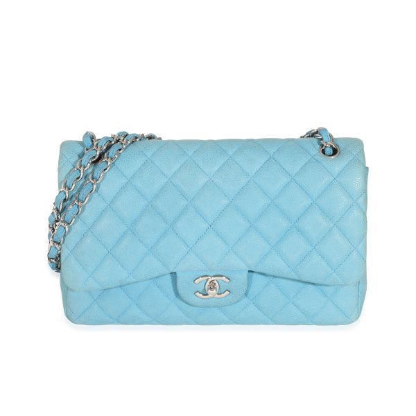 131660 fv Chanel Blue Matte Quilted Caviar Jumbo Classic Double Flap Bag