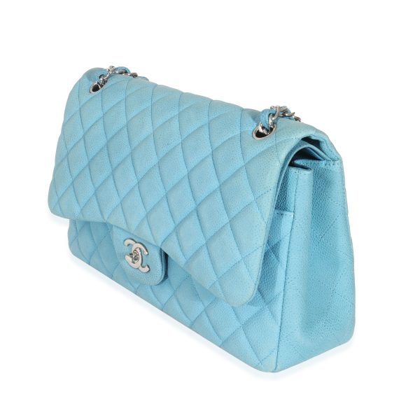 131660 sv Chanel Blue Matte Quilted Caviar Jumbo Classic Double Flap Bag