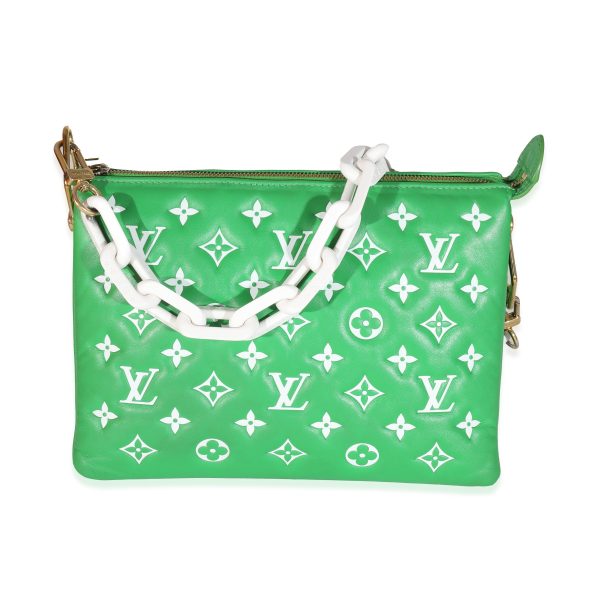 131676 fv Louis Vuitton Green White Puffy Lambskin Monogram Coussin PM