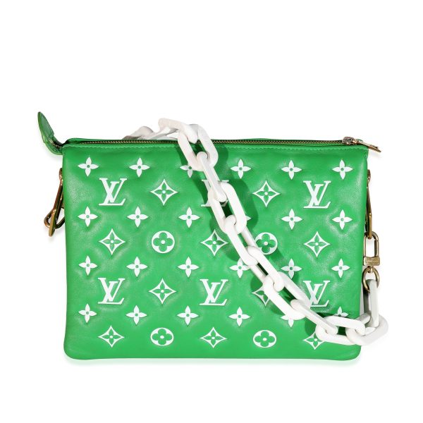 131676 pv Louis Vuitton Green White Puffy Lambskin Monogram Coussin PM